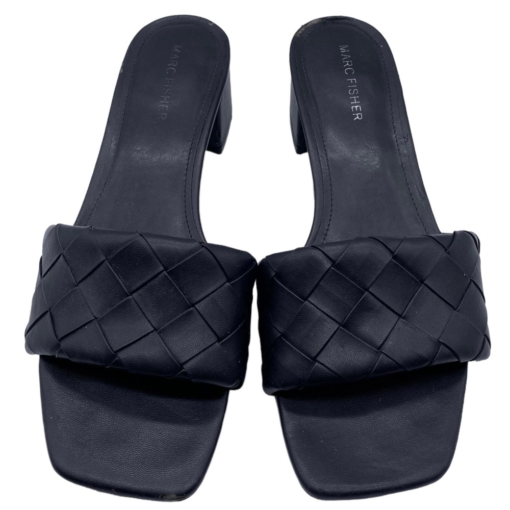 Marc Fisher Black Woven Square-Toe Block Heel Sandals - Picture 5 of 15